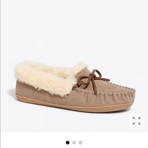 J. Crew Suede shearling faux fur lined slippers 8